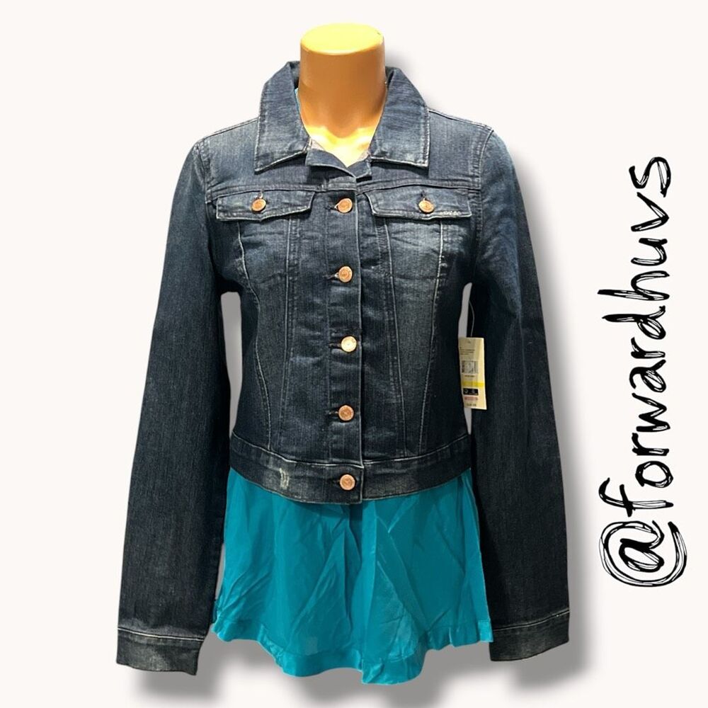☑️ Lei Dark Wash Stretch Denim Jacket NWT Juniors Medium